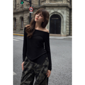 NEVA 显瘦露肩露背斜肩上衣 气质一字肩t恤女春修身 现货7折