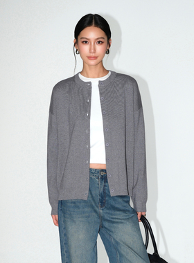 NEVA HU 周末fit常服 黑色圆领长袖毛衣外套女高级感宽松针织开衫