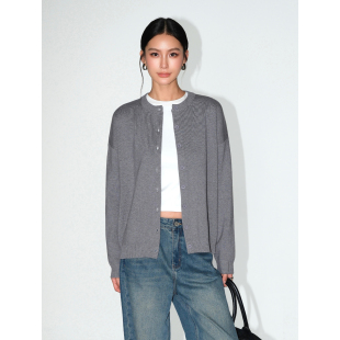 毛衣外套女高级感宽松针织开衫 NEVA 黑色圆领长袖 周末fit常服