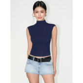 气质针织无袖 NEVA 上衣 弹力修身 显瘦短袖 HU半高领小飞袖 T恤女新款