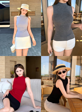 NEVA HU 末路狂花 1OO羊毛半高领吊带背心女简约修身针织无袖上衣