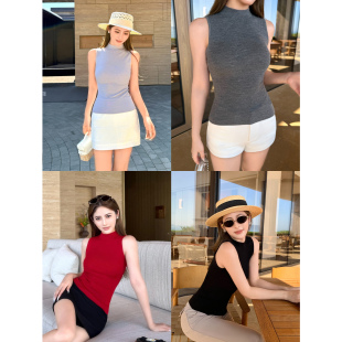 针织无袖 NEVA 1OO羊毛半高领吊带背心女简约修身 末路狂花 上衣