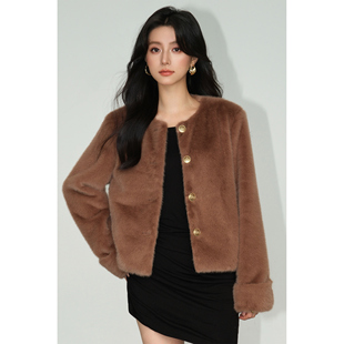 黑色仿皮草毛毛夹棉外套女短款 现货7.5折 小香风上衣 NEVA