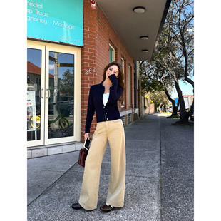 NEVA HU 曼城黄昏 卡其色宽松阔腿牛仔裤女高腰直筒纯棉休闲长裤