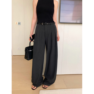 女慵懒风直筒阔腿垂感长裤 智性精英 休闲裤 宽松压褶西装 NEVA