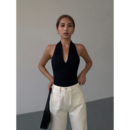 吊带上衣 NEVA HU黑色V领挂脖背心女外穿设计感2025新款 修身 短款