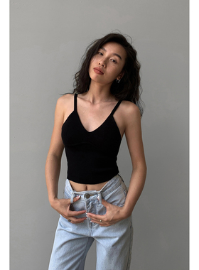 NEVA HU带胸垫小吊带V领背心女外穿204夏季新款内搭修身针织上衣