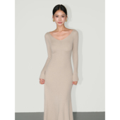 淡人美学 气质v领长袖 NEVA 针织连衣裙女修身 显瘦垂感打底长裙