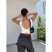 NEVA 内搭露背上衣 带胸垫吊带背心女外夏季 黑色方领针织短款