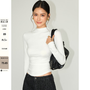 女简约抽褶收腰长袖 魔法身材 半高领针织打底衫 T恤 基础款 NEVA