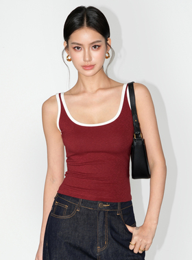 NEVA HU基础万搭辣妹吊带背心女夏外穿撞色修身短款内搭针织上衣