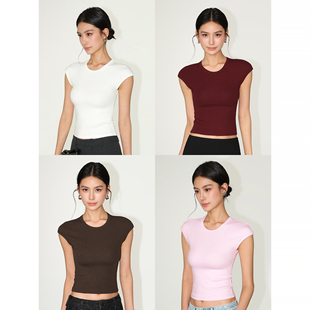 t恤女极简风修身 NEVA 气质白色圆领短袖 本命TopT 针织别致上衣