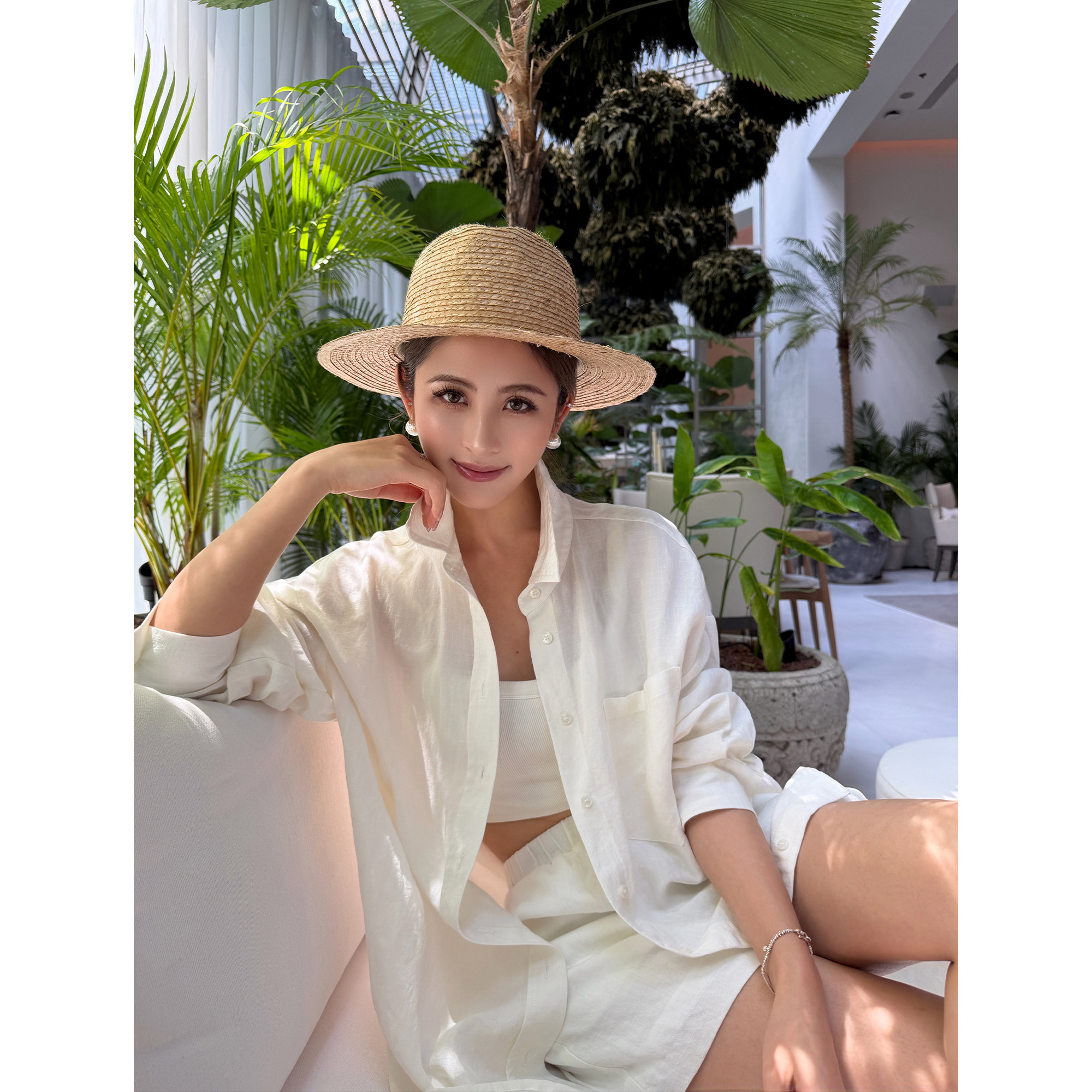 NEVA HU 雅痞基调 老钱风莱赛尔亚麻长袖衬衫女宽松休闲短裤套装