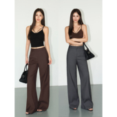 复古小众裤 NEVA 女宽松直筒垂感拖地长裤 裤 子 HU高腰阔腿休闲西装