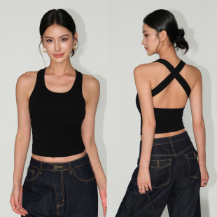 无袖 外穿交叉美背性感露背修身 上衣 HU带胸垫吊带背心女夏季 NEVA