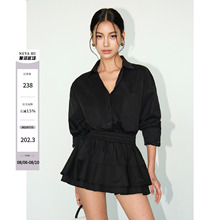 NEVA HU白色法式长袖衬衫连衣裙短款设计感收腰显瘦小个子短裙女