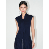 NEVA 坎肩背心上衣 女不规则小众气质无袖 设计感绑带v领针织衫