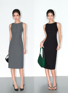 NEVA HU 瑞秋裙 灰色西装背心连衣裙女夏季气质收腰高级无袖长裙