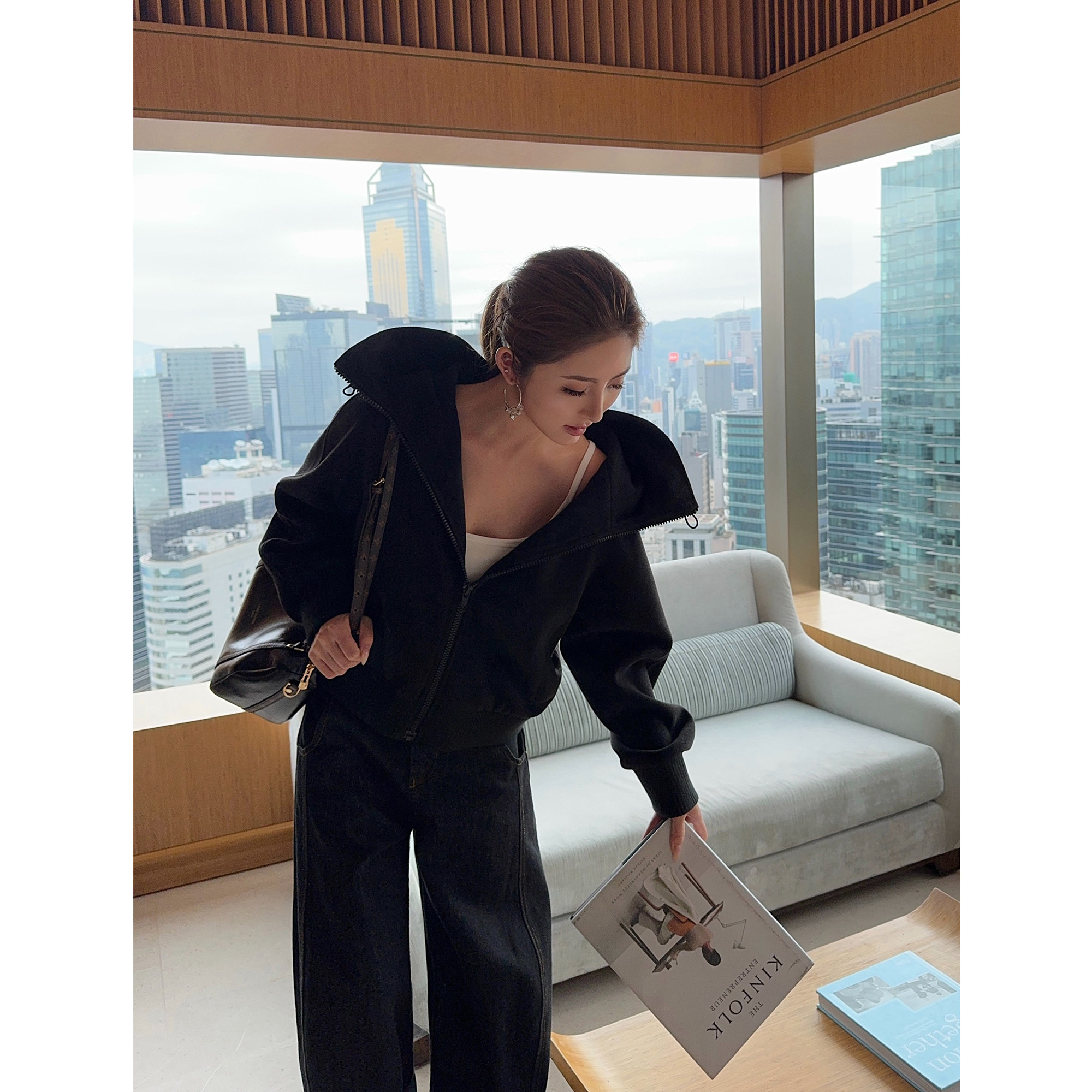 NEVA HU 帅意正浓 灰色立领连帽拉链卫衣女宽松休闲短款夹棉外套,女装/女士精品,卫衣/绒衫,淘宝优惠券,粉丝福利购,淘宝优惠卷