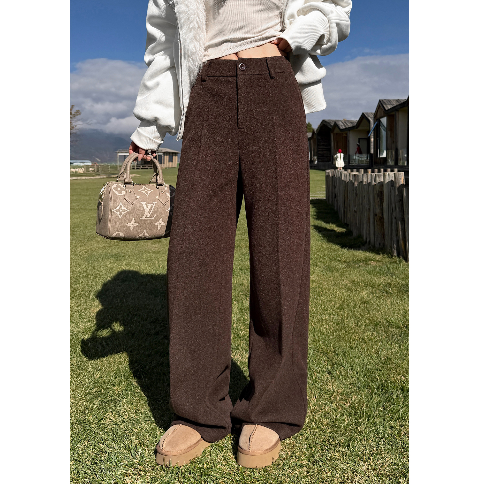 NEVA HU【现货7.5折】毛呢西装阔腿裤女高级宽松直筒休闲拖地长裤,女装/女士精品,毛呢外套,淘宝优惠券,粉丝福利购,淘宝优惠卷