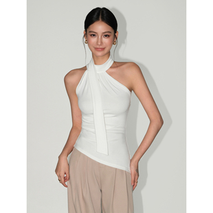 NEVA HU腔调设计 挂脖吊带背心女夏外穿设计感不规则针织无袖上衣