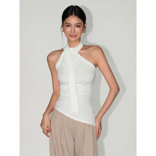 NEVA HU腔调设计 挂脖吊带背心女夏外穿设计感不规则针织无袖上衣