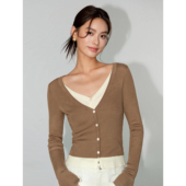 女设计感拼接韩系气质上衣 假两件撞色v领针织衫 NEVA HU层次美学