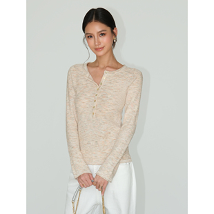 女设计感修身 NEVA 针织衫 半开领珠片长袖 内搭打底上衣 HU反转魅力