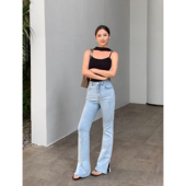 浅色开叉牛仔裤 现货6折 女高腰复古休闲裤 修身 NEVA 拖地长裤