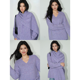 套头针织衫 现货7折 长袖 慵懒风V领毛衣女宽松秋冬韩版 NEVA