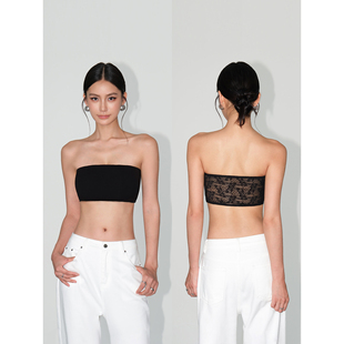 NEVA HU 带胸垫抹胸背心女内搭裹胸蕾丝镂空性感辣妹露肩无袖上衣