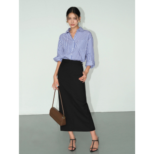 NEVA 裙子包臀裙 HU黑色高腰半身裙女高级感气质直筒开叉西装