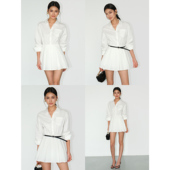 连衣裙女miu系减龄收腰衬衫 NEVA HU白色长袖 裙设计感短裙百褶裙