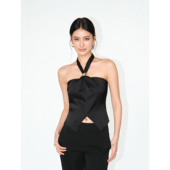 NEVA 上衣 挂脖吊带背心女夏外穿高级感缎面抹胸无袖 黑色法式