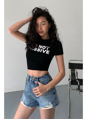 NEVA HU蓝色牛仔短裤女设计感2025夏季新款高腰显瘦休闲百搭热裤