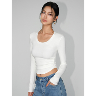 U领长袖 针织打底衫 女秋季 NEVA 显瘦百搭短款 基础款 修身 上衣