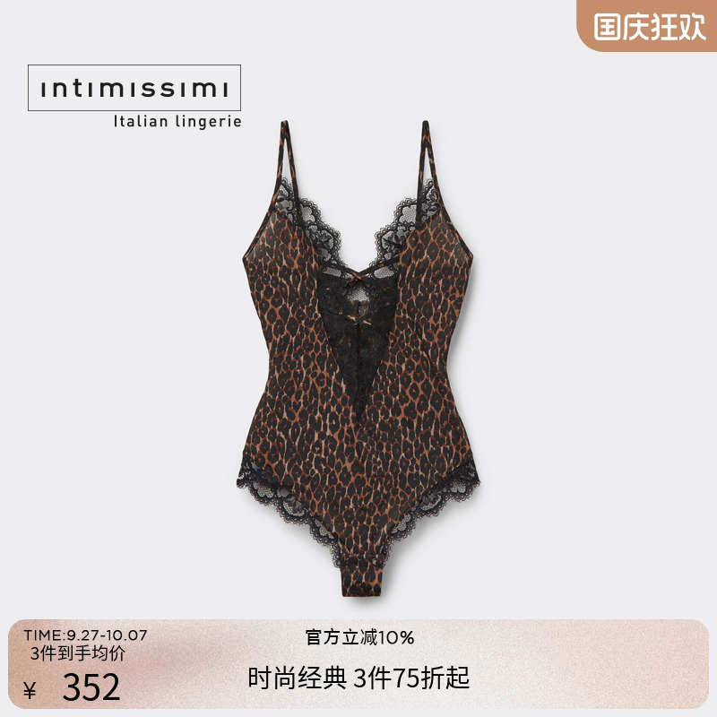 Intimissimi意舒漫25秋冬新高级性感豹纹蕾丝花边连体衣BOD2589