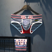 透气棉男低腰U凸囊袋字母印花青年裤 个性 三角内裤 衩水手条纹潮流