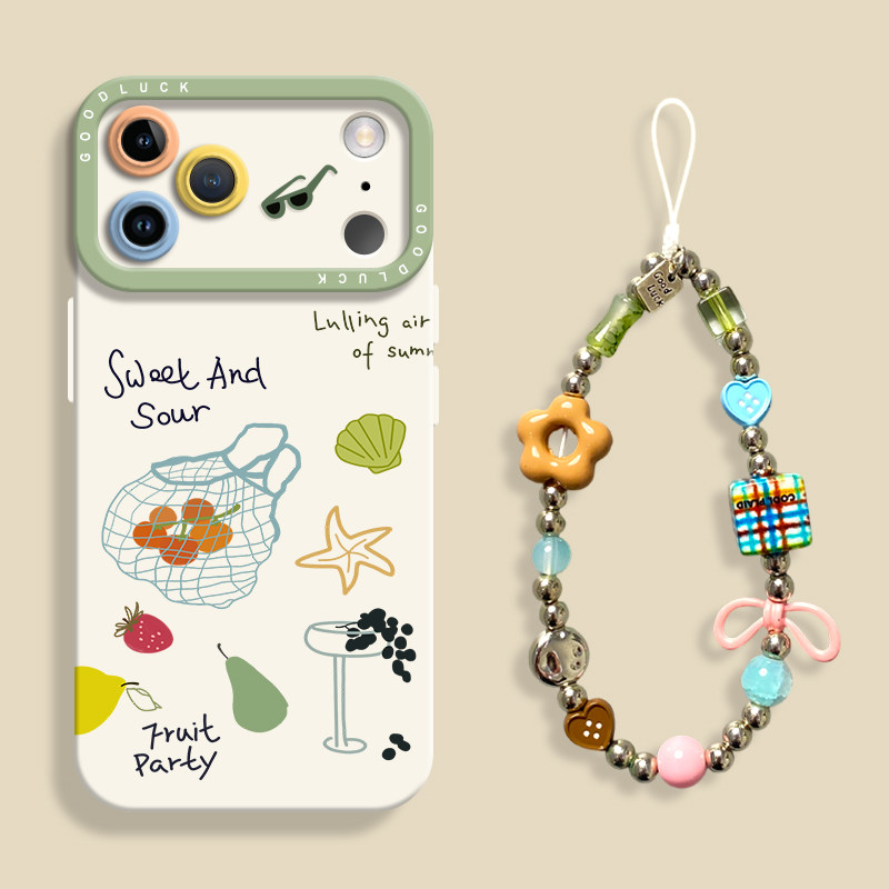 适用于苹果17Promax手机壳新款17Air带挂绳16pro轻薄硅胶防摔外壳15plus曈眼镜头全包保护14ins夏日水果网兜