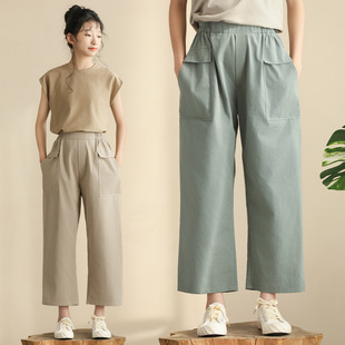 高品质夏季新款女童休闲宽松九分裤松紧腰微胖女生显瘦老爹裤子