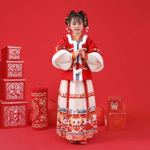 汉服女童冬款新年儿童古装秋冬装过年冬季唐装龙年新款国风拜年服