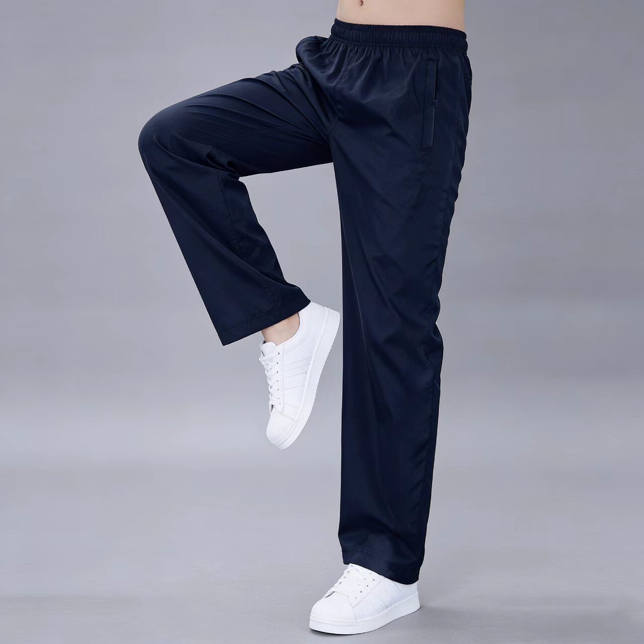 男士速干直筒运动裤夏季薄款宽松弹力男长裤透气冰丝休闲百搭裤子