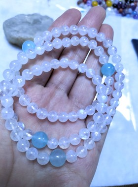 天然冰种蓝月光手链奶油体月光石手链蓝光斯里兰卡情侣礼物手串