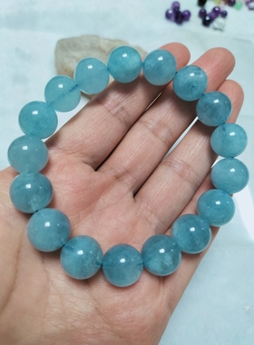 收藏级天然冰种海蓝宝手链魔鬼蓝蓝色系水晶宝石补水神石单圈手串