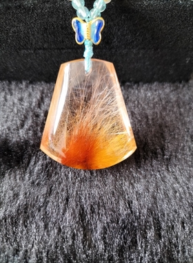 金发晶吊坠男女无事牌 天然红发晶吊牌挂件方牌平安牌项链全净