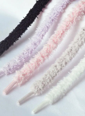 吻婷人毛绒鞋带适用af1空军一号马丁靴小白帆布鞋男女粉米白色圆