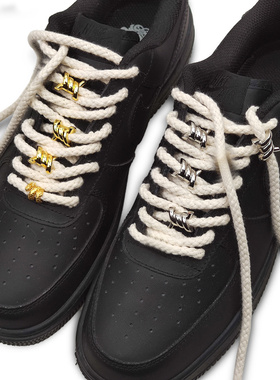 AJ1黑武士鞋带粗棉麻绳黑色空军一号dunkSB米白色荆棘结AF1金属扣