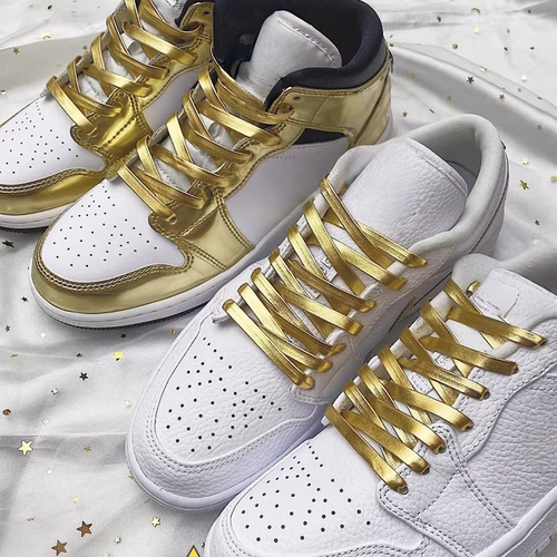 AJ1Mid液态金运动篮球鞋金银鞋带