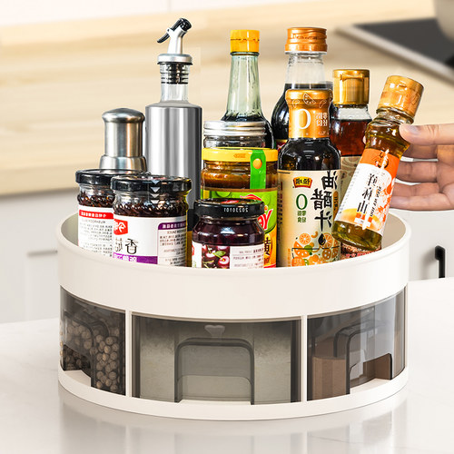 厨房旋转调料架双层一体多格调味品收纳盒油盐酱醋瓶置物架佐料盒