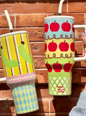 边集EDITOR大容量“保苹安”“不蕉虑”吨吨吸管水杯保温保冷可爱